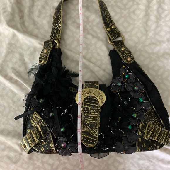 Vintage Y2K Mini Hand Black Bag with Jems, Beads and feathers | Festival… - Picture 12 of 12